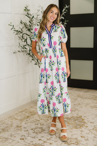 PREORDER: Boho V-Neck Balloon Sleeve Dress in Floral Print