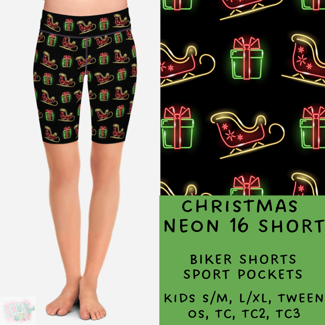 PREORDER Batch #225 - Neon Christmas - Closes 10/28 - ETA early Dec - Christmas Neon 16 Biker & Jogger Shorts