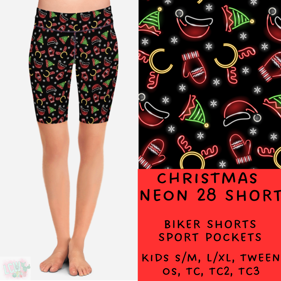 PREORDER Batch #225 - Neon Christmas - Closes 10/28 - ETA early Dec - Christmas Neon 28 Biker & Jogger Shorts