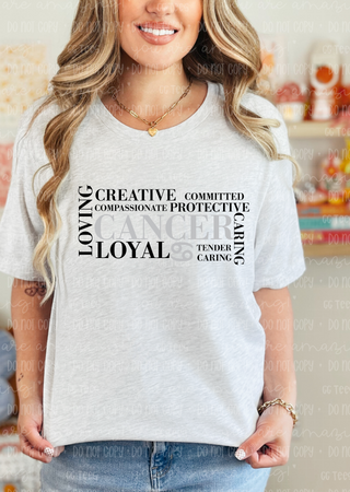 Cancer Zodiac Tee Loving, Committed, Caring
