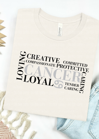 Cancer Zodiac Tee Loving, Committed, Caring