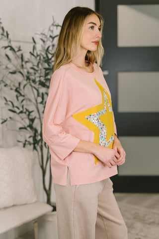 Catch a Star Mixed Print Star Patch Top