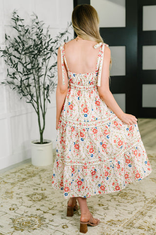 Country Crush Adjustable Strap Dress in Cream and Red