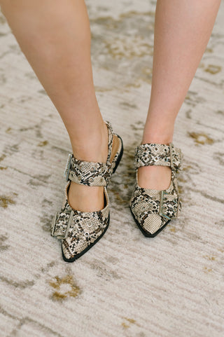 Crazy Train Buckle Pointy Toe Flats in Snakeskin