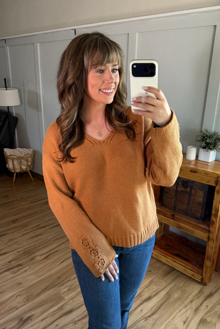 IN STOCK Crochet Sleeve Top - Camel