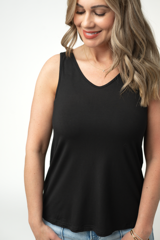 IN STOCK Vera V Neck Tank - Black