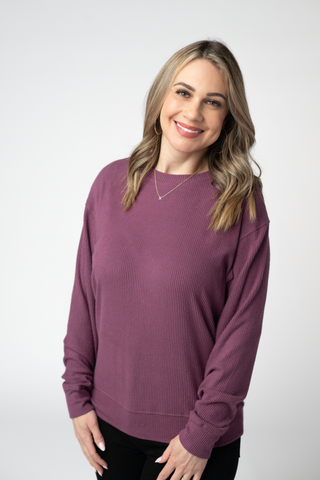 IN STOCK Corrine Ribbed Pullover Top - Plum