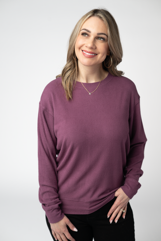IN STOCK Corrine Ribbed Pullover Top - Plum