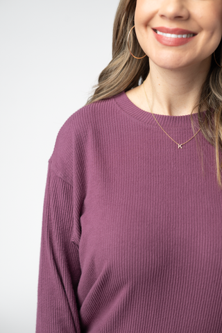 IN STOCK Corrine Ribbed Pullover Top - Plum