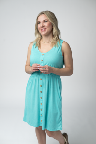 IN STOCK Beverly Button Dress - Aqua