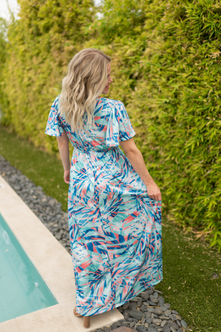 IN STOCK Millie Maxi Dress - Abstract Aqua Breeze FINAL SALE