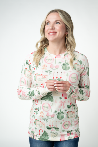 IN STOCK Blair Long Sleeve Top - Pink Pine Noel