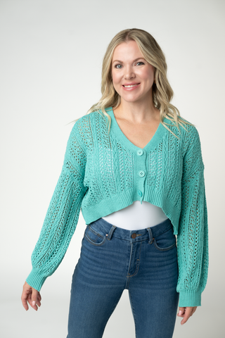 IN STOCK Callie Cropped Cardigan - Aqua
