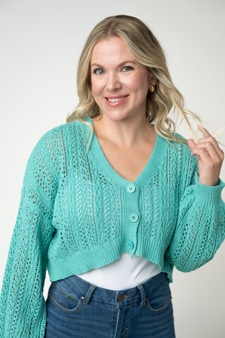 IN STOCK Callie Cropped Cardigan - Aqua