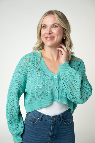IN STOCK Callie Cropped Cardigan - Aqua