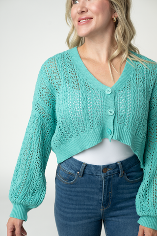 IN STOCK Callie Cropped Cardigan - Aqua
