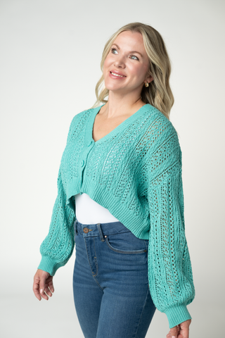 IN STOCK Callie Cropped Cardigan - Aqua