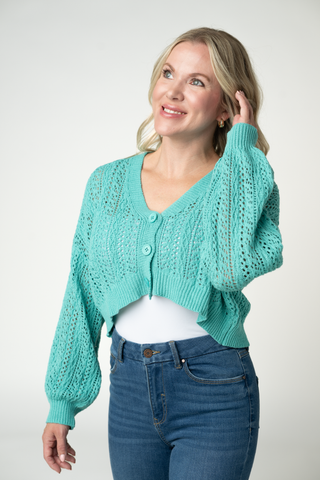 IN STOCK Callie Cropped Cardigan - Aqua