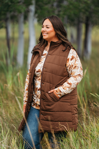 IN STOCK Harlow Long Vest - Brown