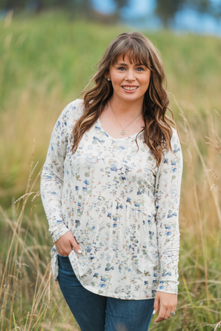 IN STOCK Long Sleeve Sarah Ruffle Top - Olive Meadow