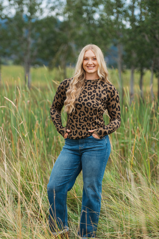 IN STOCK Blair Long Sleeve Top - Olive Animal Print