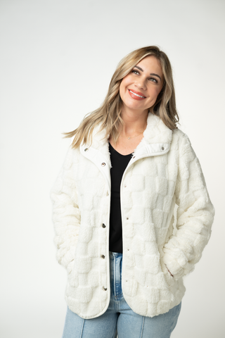 IN STOCK Checkered Snap Sherpa - Ivory