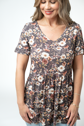 IN STOCK Sarah Ruffle Short Sleeve - Blushwood Floral