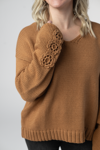 IN STOCK Crochet Sleeve Top - Camel