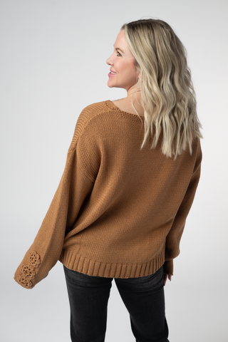 IN STOCK Crochet Sleeve Top - Camel