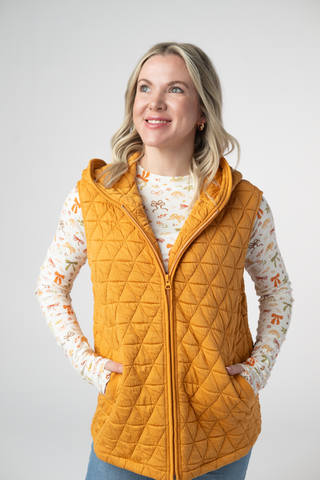 IN STOCK Heather Geometric Hooded Vest - Mustard
