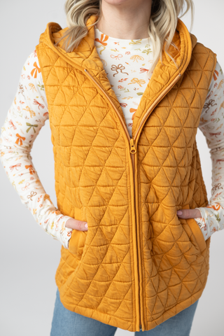 IN STOCK Heather Geometric Hooded Vest - Mustard
