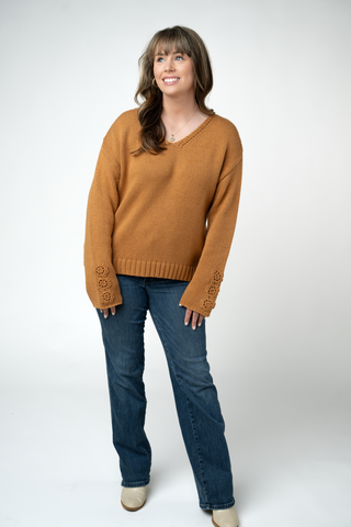 IN STOCK Crochet Sleeve Top - Camel