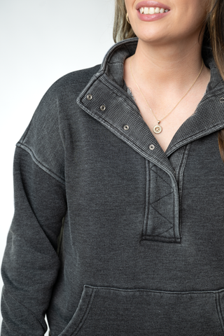 IN STOCK Jesse Vintage Wash Snap Pullover - Black