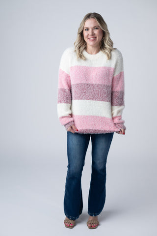 IN STOCK Cozy Block Sweater - VDay Stripes