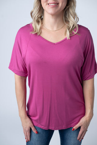 IN STOCK Bamboo V Neck Tee - Magenta