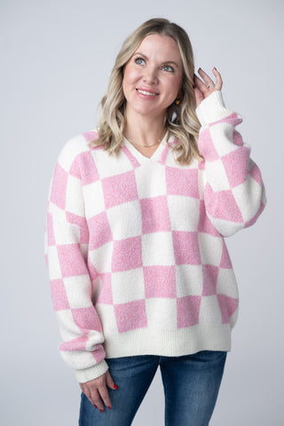 IN STOCK Checkered Hoodie - Pink and White