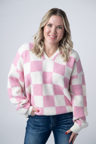IN STOCK Checkered Hoodie - Pink and White