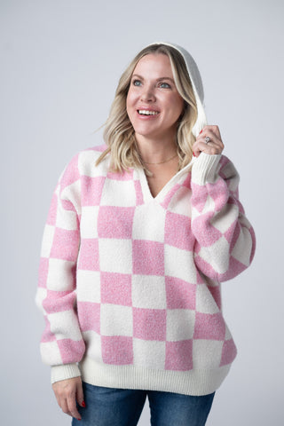 IN STOCK Checkered Hoodie - Pink and White