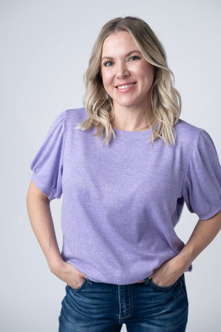 IN STOCK Katie Cozy Top - Heathered Purple