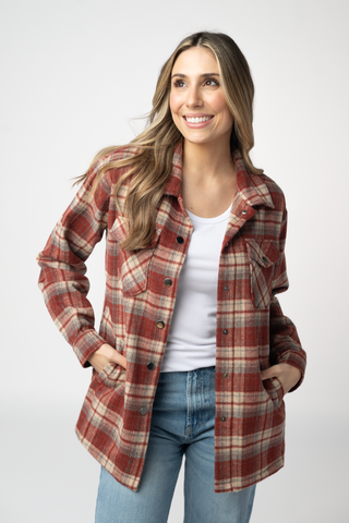IN STOCK Norah Shacket - Brick Plaid