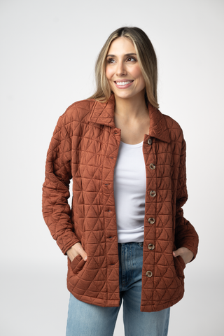 IN STOCK Geometric Button Down Jacket - Rust