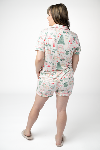 IN STOCK Brooke Top and Shorts Pajama Set - Pink Pine Noel