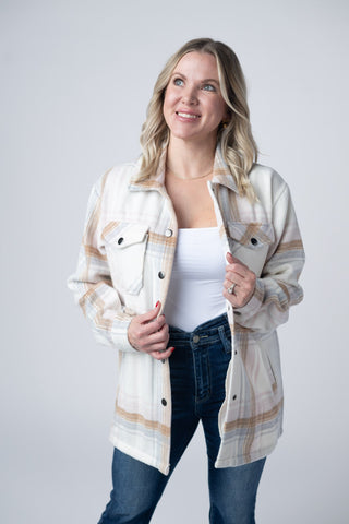 IN STOCK Norah Plaid Shacket - Neutral Blush Mix