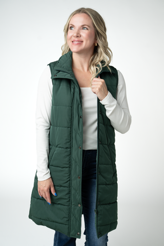 IN STOCK Harlow Long Vest - Evergreen