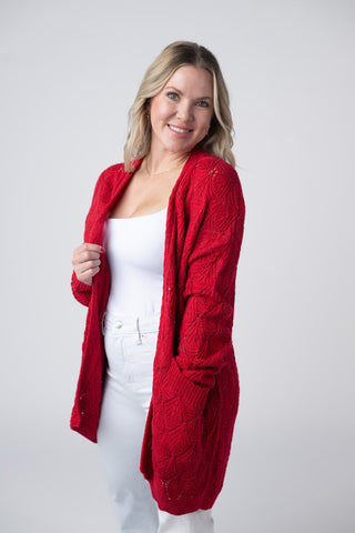 IN STOCK Open Knit Cardigan - Red