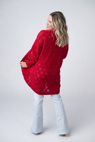 IN STOCK Open Knit Cardigan - Red