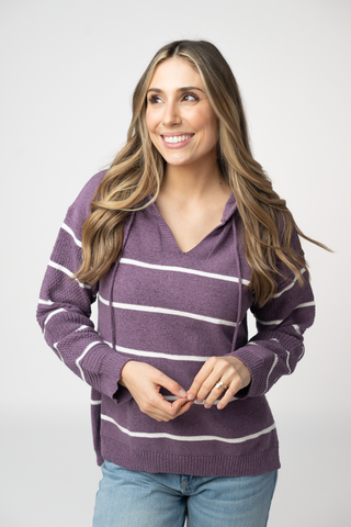 IN STOCK Maddie Striped Hoodie - Purple