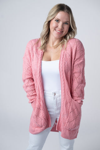 IN STOCK Open Knit Cardigan - Rose