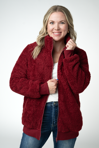 IN STOCK Skylar Sherpa Fullzip - Cranberry