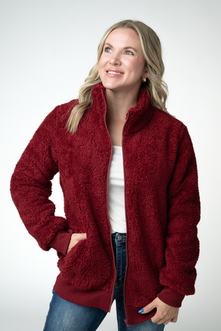 IN STOCK Skylar Sherpa Fullzip - Cranberry
